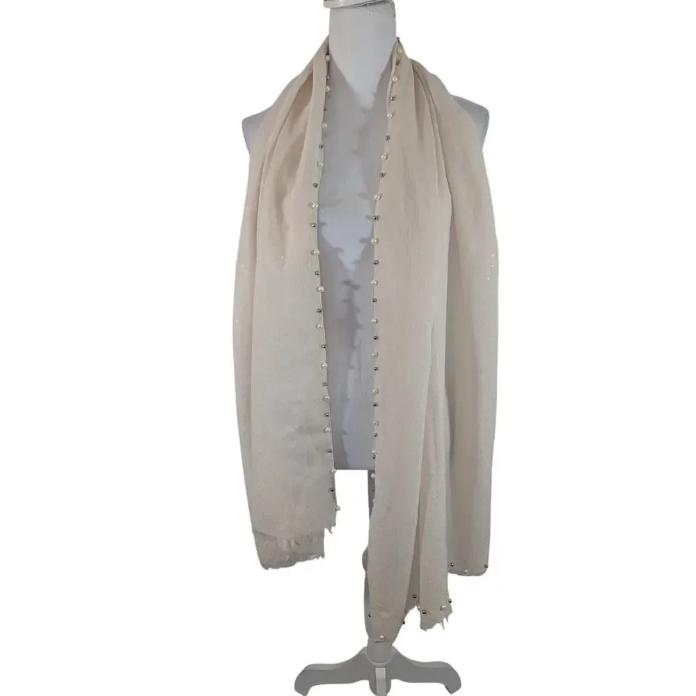 DELICATELY GORGEOUS PALE PINK+ SILVER METALLIC GLINTS, PEARL/SILVER BEAD SCARF!